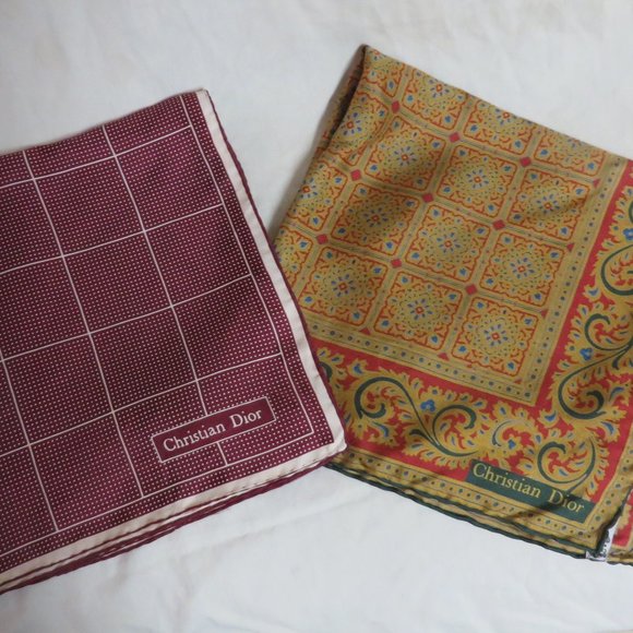 ❤️2 CHRISTIAN DIOR Pocket Square Bandana Luxurious Silk Scarf